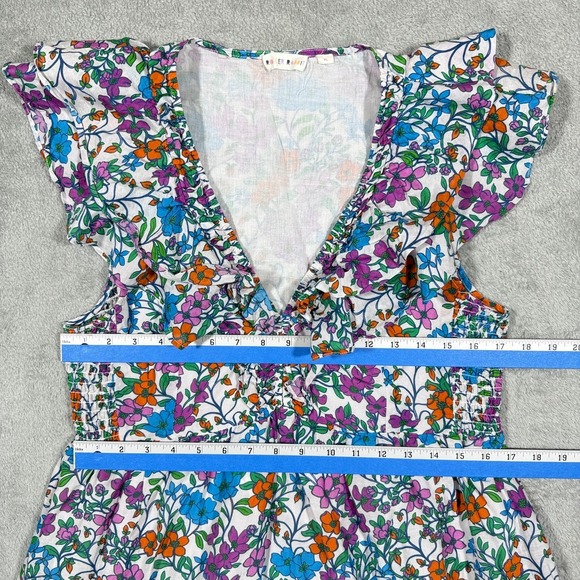 Roller Rabbit Blomst Ondika Dress Womens XL Floral Ruffle V Neck Smocked Mini - Picture 7 of 9